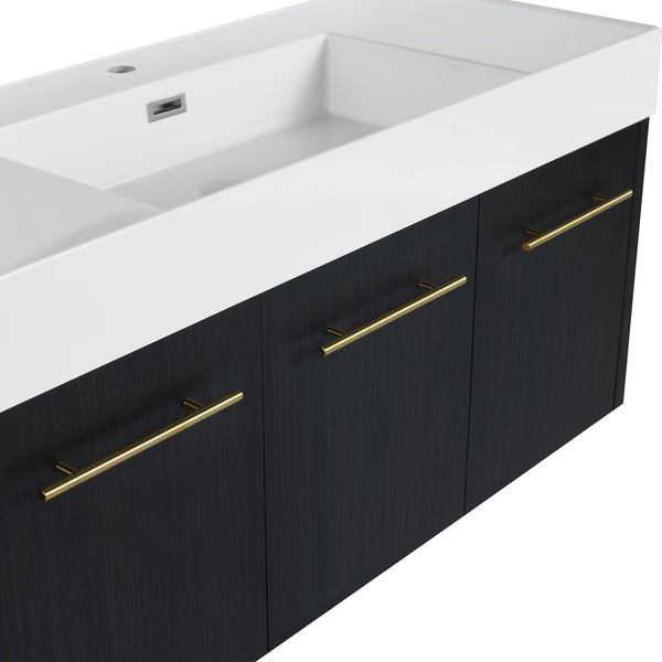 English Elm 48 Inch Wall-Mounted Bathroom Vanity With Thick Resin Sink, Soft-Close Doors, Kd Package Included W999S00160