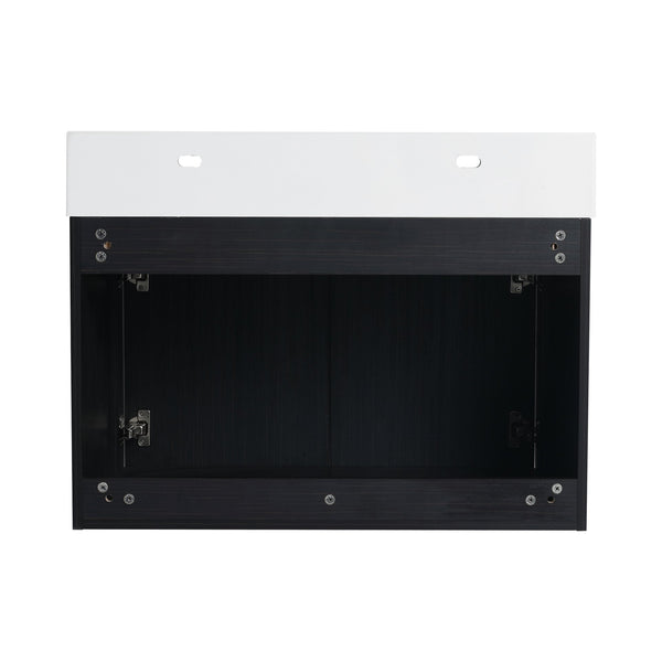 English Elm 30 Inch Wall-Mounted Vanity Set With Thick Resin Sink & 3-Tier Storage Rack For Stylish Bathrooms W999S00367