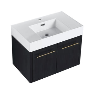 English Elm 30 Inch Wall-Mounted Bathroom Vanity With Thick Edged Resin Sink - Modern, Space-Saving Design! W999S00158