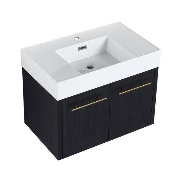English Elm 30 Inch Wall-Mounted Bathroom Vanity With Thick Edged Resin Sink - Modern, Space-Saving Design! W999S00158