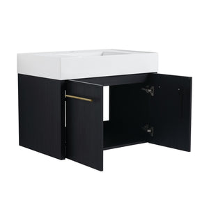 English Elm 30 Inch Wall-Mounted Bathroom Vanity With Thick Edged Resin Sink - Modern, Space-Saving Design! W999S00158