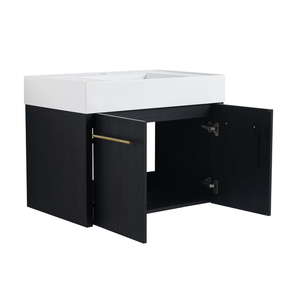 English Elm 30 Inch Wall-Mounted Bathroom Vanity With Thick Edged Resin Sink - Modern, Space-Saving Design! W999S00158