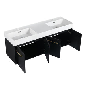English Elm 60 Inch Wall-Mounted Bathroom Vanity With Double Resin Sink, Soft-Close Hinges, Eco-Friendly Design W999S00161