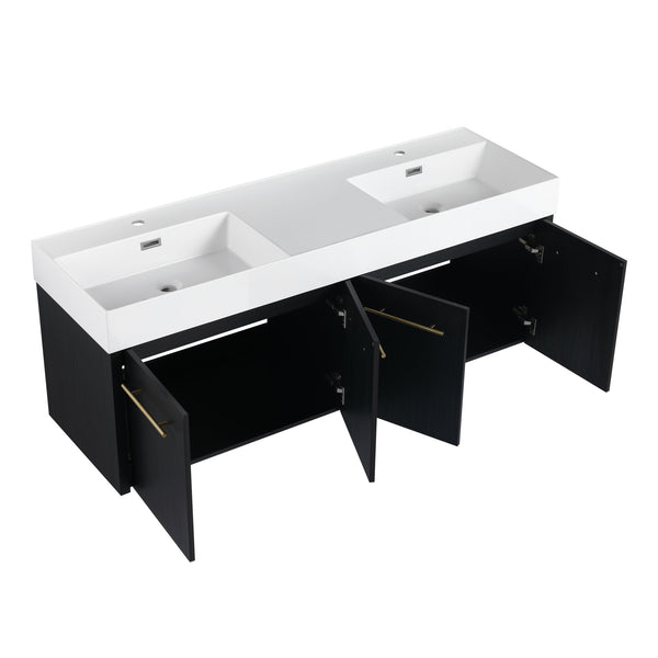 English Elm 60 Inch Wall-Mounted Bathroom Vanity With Double Resin Sink, Soft-Close Hinges, Eco-Friendly Design W999S00161