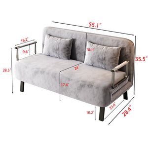 English Elm velvet 55″ Convertible Chair Bed with 18.1" Height, Tri-Fold Sleeper Sofa, Plush Light Gray Comfort W1767P145839