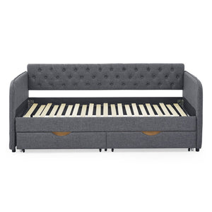 English Elm Twin Size Upholstered Daybed With Trundle & Storage Drawers – Stylish, Multi-Functional Seating Solution W1413S00025-GIGA