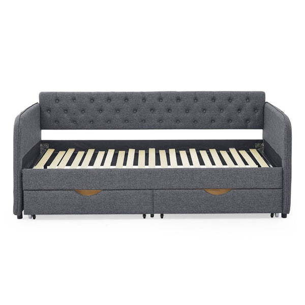 English Elm Twin Size Upholstered Daybed With Trundle & Storage Drawers – Stylish, Multi-Functional Seating Solution W1413S00025-GIGA