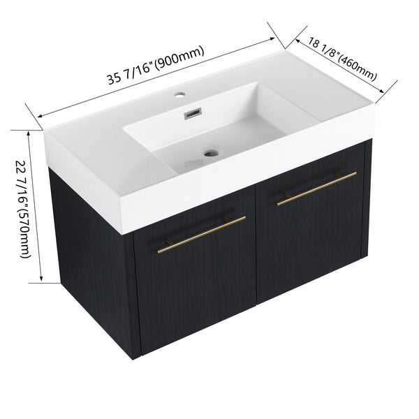 English Elm 36 Inch Wall-Mounted Bathroom Vanity With Soft-Close Doors, Thick Resin Sink, Easy Installation W999S00159