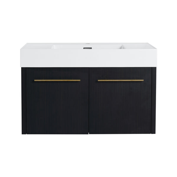 English Elm 36 Inch Wall-Mounted Bathroom Vanity With Soft-Close Doors, Thick Resin Sink, Easy Installation W999S00159