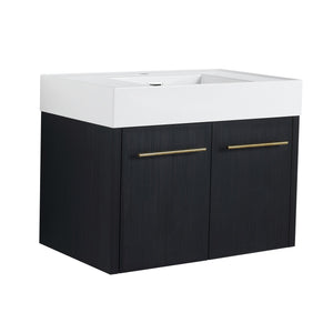 English Elm 30 Inch Wall-Mounted Bathroom Vanity With Thick Edged Resin Sink - Modern, Space-Saving Design! W999S00158