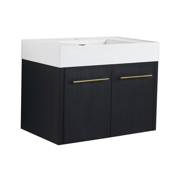 English Elm 30 Inch Wall-Mounted Bathroom Vanity With Thick Edged Resin Sink - Modern, Space-Saving Design! W999S00158