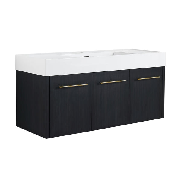 English Elm 48 Inch Wall-Mounted Bathroom Vanity With Thick Resin Sink, Soft-Close Doors, Kd Package Included W999S00160
