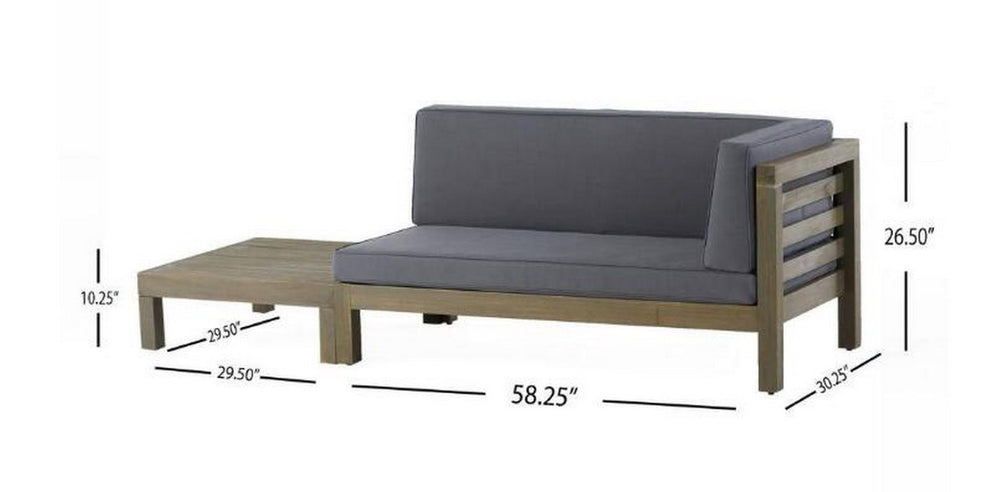 English Elm Oana Solid Acacia Corner Bench Outdoor Sectional Seating with Water Resistant Cushion 59102.00DGY-64496.00GRY
