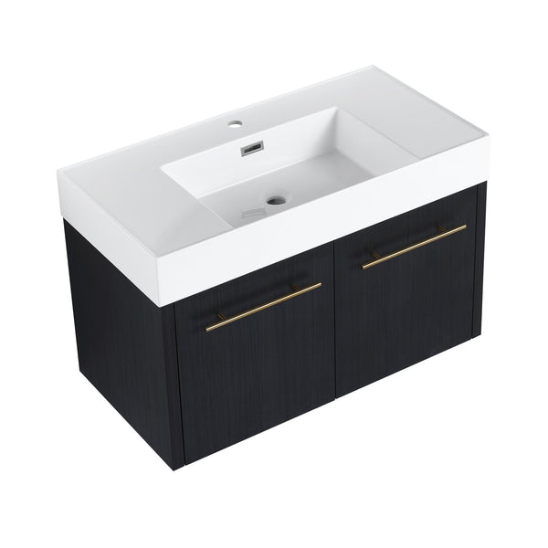 English Elm 36 Inch Wall-Mounted Bathroom Vanity With Soft-Close Doors, Thick Resin Sink, Easy Installation W999S00159