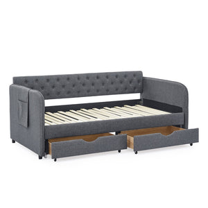 English Elm Twin Size Upholstered Daybed With Trundle & Storage Drawers – Stylish, Multi-Functional Seating Solution W1413S00025-GIGA
