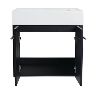 English Elm 24 Inch Wall-Mounted Bathroom Vanity With Thick Resin Sink, Soft-Close Doors & Space-Saving Design W999S00157