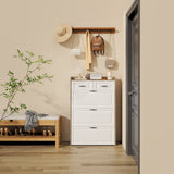 Hearth and Haven White +Oak Color Shoe Cabinet with 3 Doors 2 Drawers, Pvc Door with Shape , Large Space For Storage W1320110988