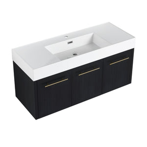 English Elm 48 Inch Wall-Mounted Bathroom Vanity With Thick Resin Sink, Soft-Close Doors, Kd Package Included W999S00160