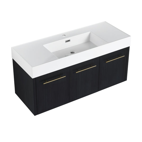 English Elm 48 Inch Wall-Mounted Bathroom Vanity With Thick Resin Sink, Soft-Close Doors, Kd Package Included W999S00160