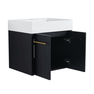 English Elm 24 Inch Wall-Mounted Bathroom Vanity With Thick Resin Sink, Soft-Close Doors & Space-Saving Design W999S00157