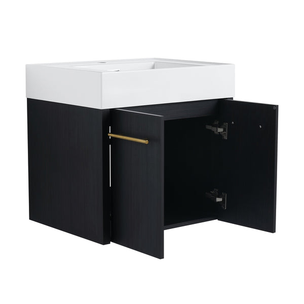English Elm 24 Inch Wall-Mounted Bathroom Vanity With Thick Resin Sink, Soft-Close Doors & Space-Saving Design W999S00157