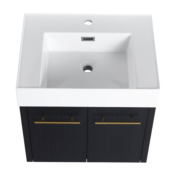 English Elm 24 Inch Wall-Mounted Bathroom Vanity With Thick Resin Sink, Soft-Close Doors & Space-Saving Design W999S00157