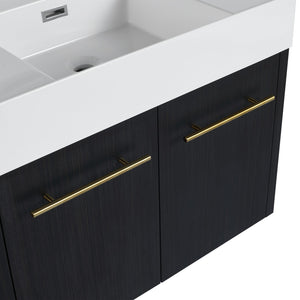 English Elm 30 Inch Wall-Mounted Vanity Set With Thick Resin Sink & 3-Tier Storage Rack For Stylish Bathrooms W999S00367