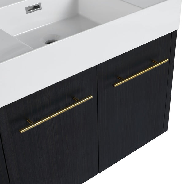 English Elm 30 Inch Wall-Mounted Vanity Set With Thick Resin Sink & 3-Tier Storage Rack For Stylish Bathrooms W999S00367