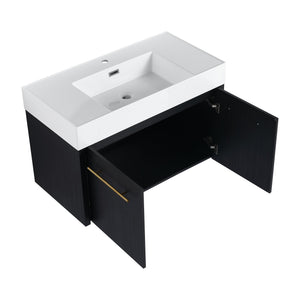 English Elm 36 Inch Wall-Mounted Bathroom Vanity With Soft-Close Doors, Thick Resin Sink, Easy Installation W999S00159