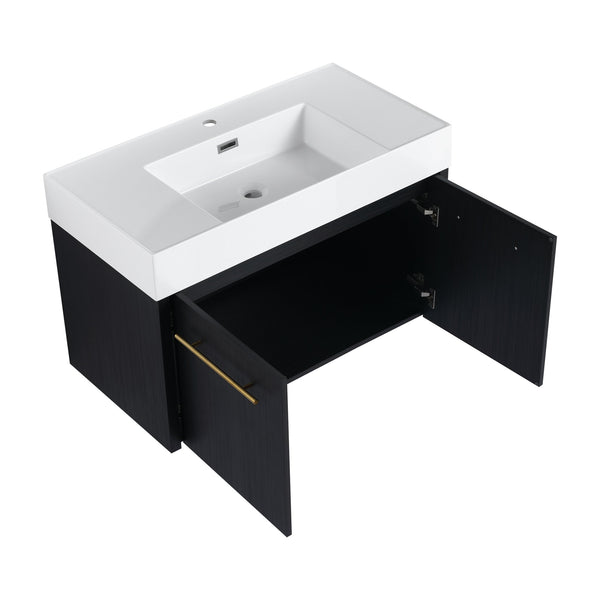 English Elm 36 Inch Wall-Mounted Bathroom Vanity With Soft-Close Doors, Thick Resin Sink, Easy Installation W999S00159