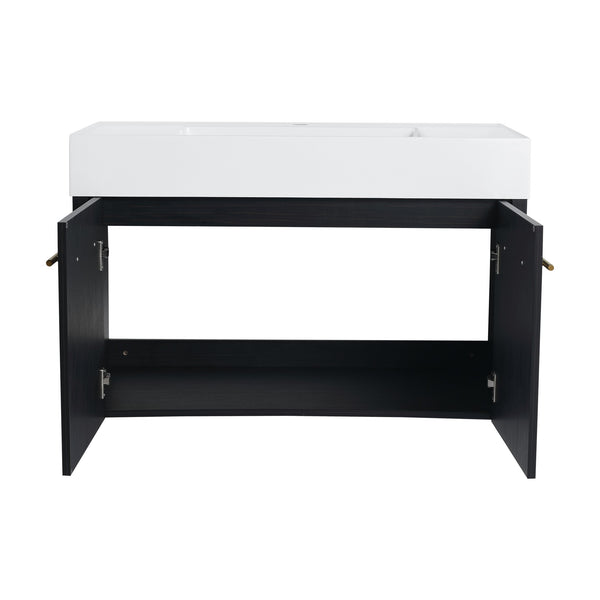 English Elm 36 Inch Wall-Mounted Bathroom Vanity Set With Thick Resin Sink, Storage Rack & Soft-Close Hinges W999S00369