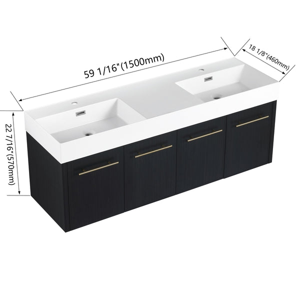 English Elm 60 Inch Wall-Mounted Bathroom Vanity With Double Resin Sink, Soft-Close Hinges, Eco-Friendly Design W999S00161