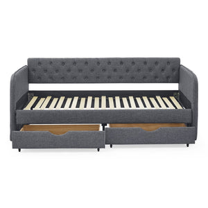 English Elm Twin Size Upholstered Daybed With Trundle & Storage Drawers – Stylish, Multi-Functional Seating Solution W1413S00025-GIGA