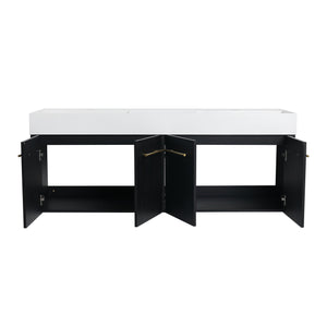 English Elm 60 Inch Wall-Mounted Bathroom Vanity With Double Resin Sink & Stylish Storage Rack, Easy Assembly W999S00372