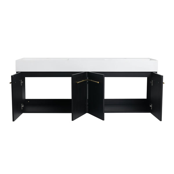 English Elm 60 Inch Wall-Mounted Bathroom Vanity With Double Resin Sink & Stylish Storage Rack, Easy Assembly W999S00372
