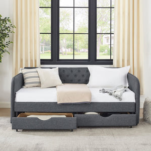 English Elm Twin Size Upholstered Daybed With Trundle & Storage Drawers – Stylish, Multi-Functional Seating Solution W1413S00025-GIGA