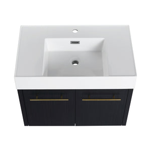 English Elm 30 Inch Wall-Mounted Bathroom Vanity With Thick Edged Resin Sink - Modern, Space-Saving Design! W999S00158