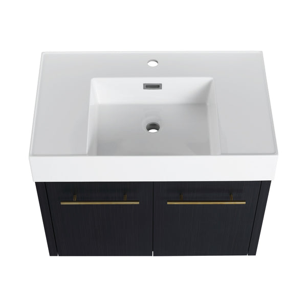 English Elm 30 Inch Wall-Mounted Bathroom Vanity With Thick Edged Resin Sink - Modern, Space-Saving Design! W999S00158