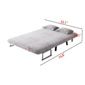 English Elm velvet 55″ Convertible Chair Bed with 18.1" Height, Tri-Fold Sleeper Sofa, Plush Light Gray Comfort W1767P145839