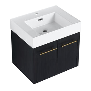 English Elm 24 Inch Wall-Mounted Bathroom Vanity With Thick Resin Sink, Soft-Close Doors & Space-Saving Design W999S00157