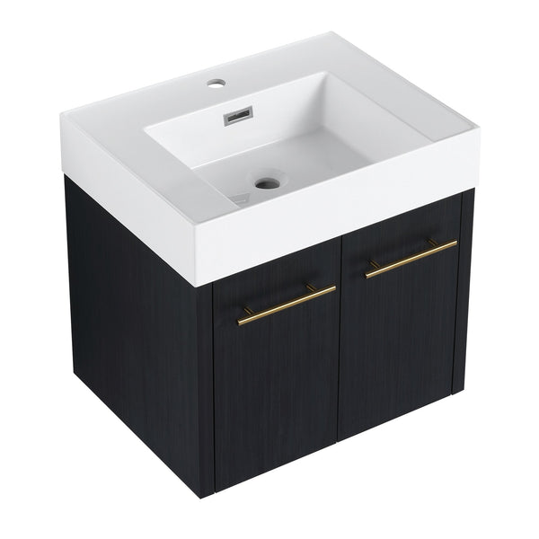 English Elm 24 Inch Wall-Mounted Bathroom Vanity With Thick Resin Sink, Soft-Close Doors & Space-Saving Design W999S00157