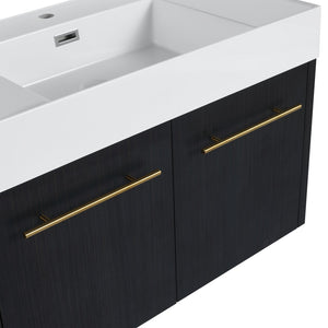 English Elm 36 Inch Wall-Mounted Bathroom Vanity With Soft-Close Doors, Thick Resin Sink, Easy Installation W999S00159