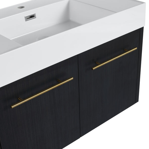 English Elm 36 Inch Wall-Mounted Bathroom Vanity With Soft-Close Doors, Thick Resin Sink, Easy Installation W999S00159