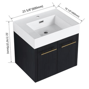 English Elm 24 Inch Wall-Mounted Bathroom Vanity With Thick Resin Sink, Soft-Close Doors & Space-Saving Design W999S00157