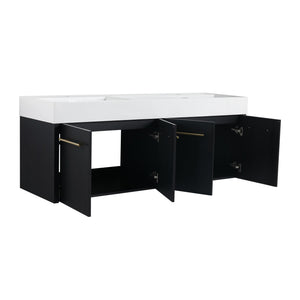 English Elm 60 Inch Wall-Mounted Bathroom Vanity With Double Resin Sink, Soft-Close Hinges, Eco-Friendly Design W999S00161