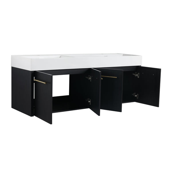 English Elm 60 Inch Wall-Mounted Bathroom Vanity With Double Resin Sink, Soft-Close Hinges, Eco-Friendly Design W999S00161