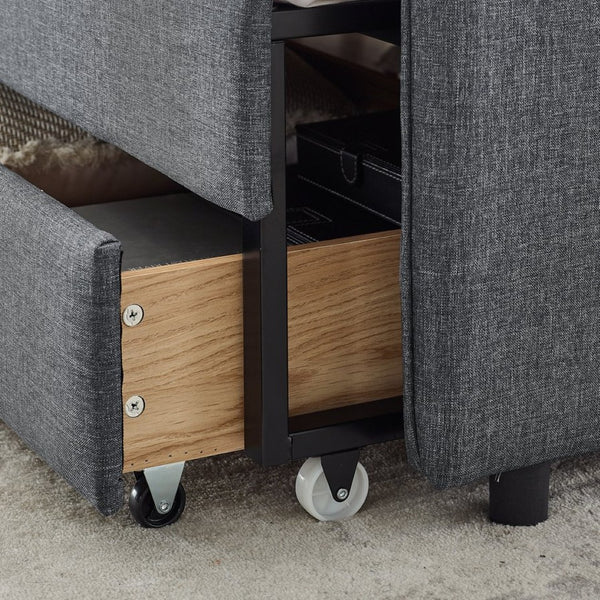 English Elm Twin Size Upholstered Daybed With Trundle & Storage Drawers – Stylish, Multi-Functional Seating Solution W1413S00025-GIGA