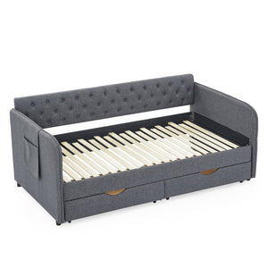 English Elm Twin Size Upholstered Daybed With Trundle & Storage Drawers – Stylish, Multi-Functional Seating Solution W1413S00025-GIGA