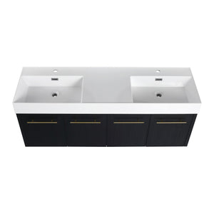 English Elm 60 Inch Wall-Mounted Bathroom Vanity With Double Resin Sink, Soft-Close Hinges, Eco-Friendly Design W999S00161