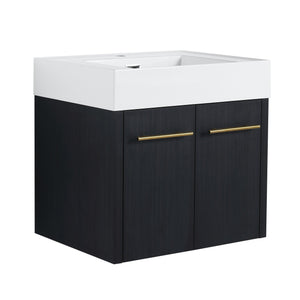 English Elm 24 Inch Wall-Mounted Bathroom Vanity With Thick Resin Sink, Soft-Close Doors & Space-Saving Design W999S00157